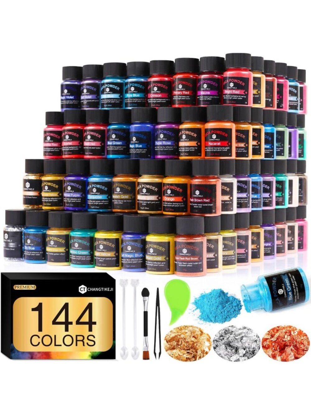 Vibrant Mica Powder Set - 144 Colors, 10g Bottles of Natural Pigment for Crafts